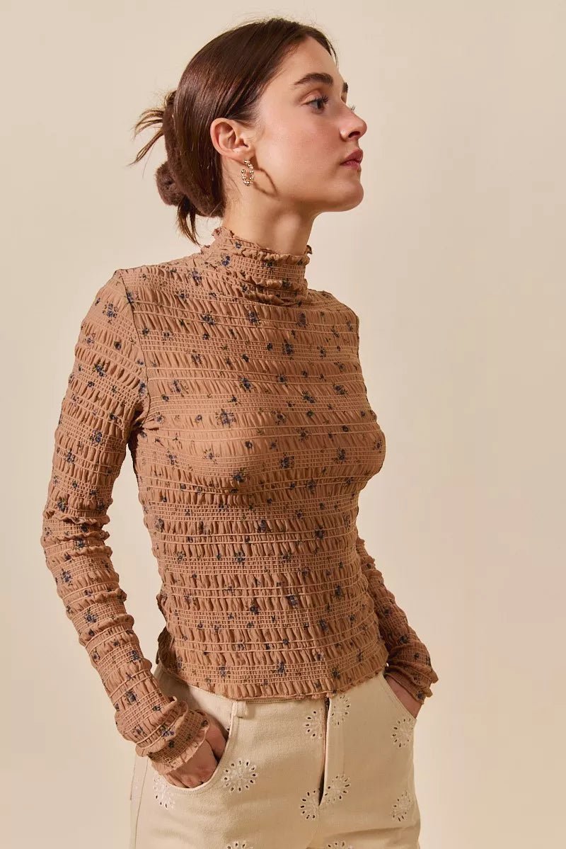 SO ME Floral Print Textured Long Sleeve Knit Top - Bitsy Gypsy Boutique