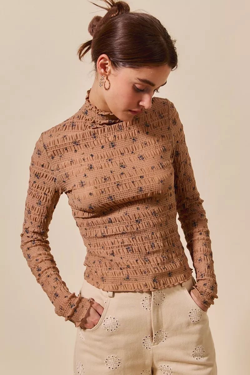 SO ME Floral Print Textured Long Sleeve Knit Top - Bitsy Gypsy Boutique