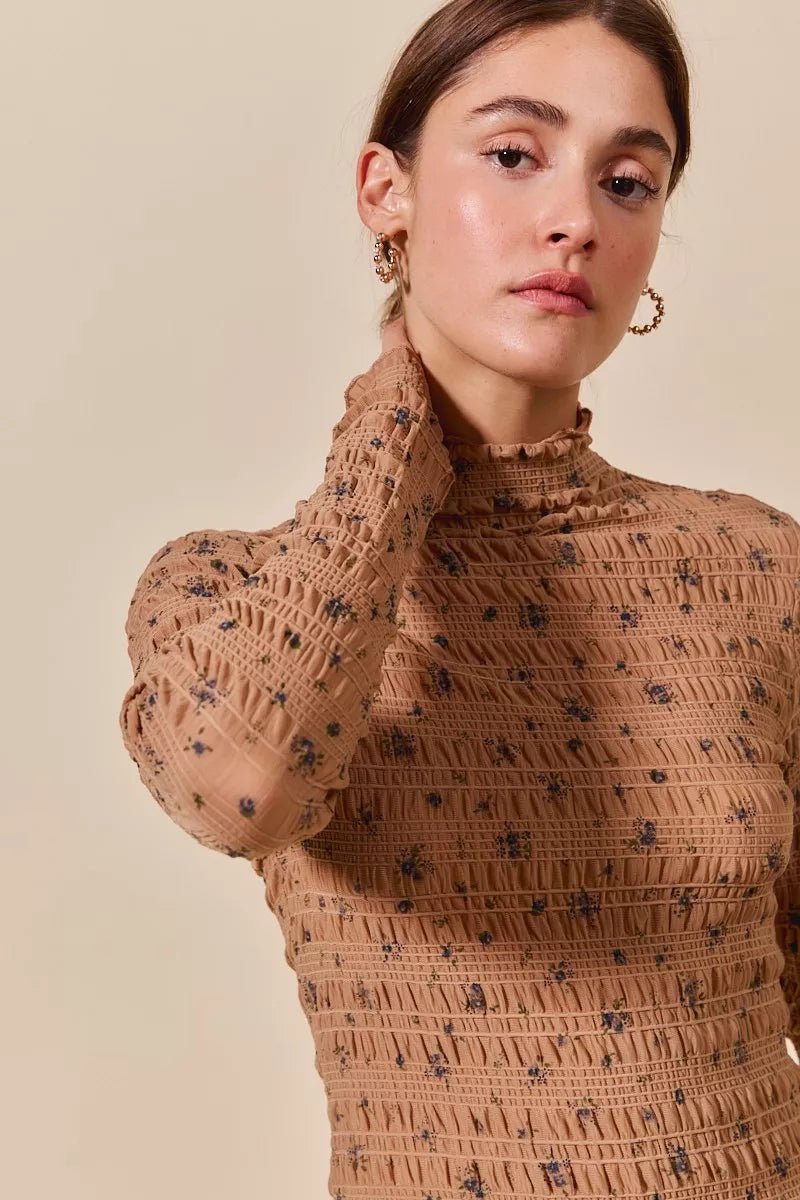 SO ME Floral Print Textured Long Sleeve Knit Top - Bitsy Gypsy Boutique