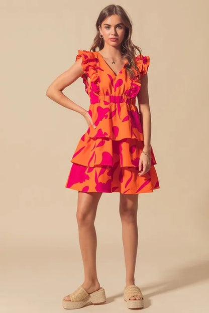 SO ME Floral V Neck Layered Dress with Elasticized Waist - Bitsy Gypsy Boutique