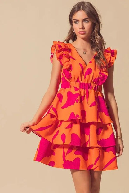 SO ME Floral V Neck Layered Dress with Elasticized Waist - Bitsy Gypsy Boutique