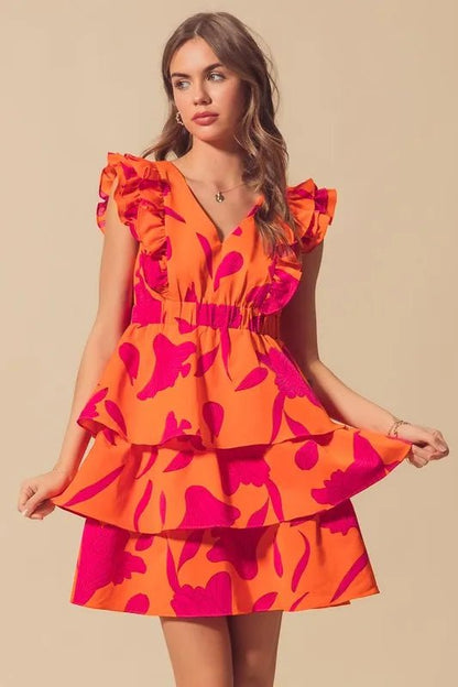SO ME Floral V Neck Layered Dress with Elasticized Waist - Bitsy Gypsy Boutique