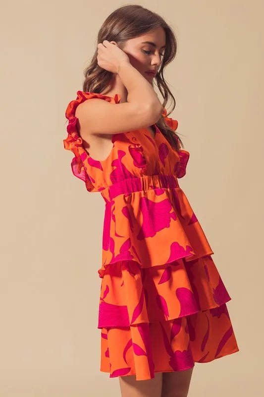 SO ME Floral V Neck Layered Dress with Elasticized Waist - Bitsy Gypsy Boutique