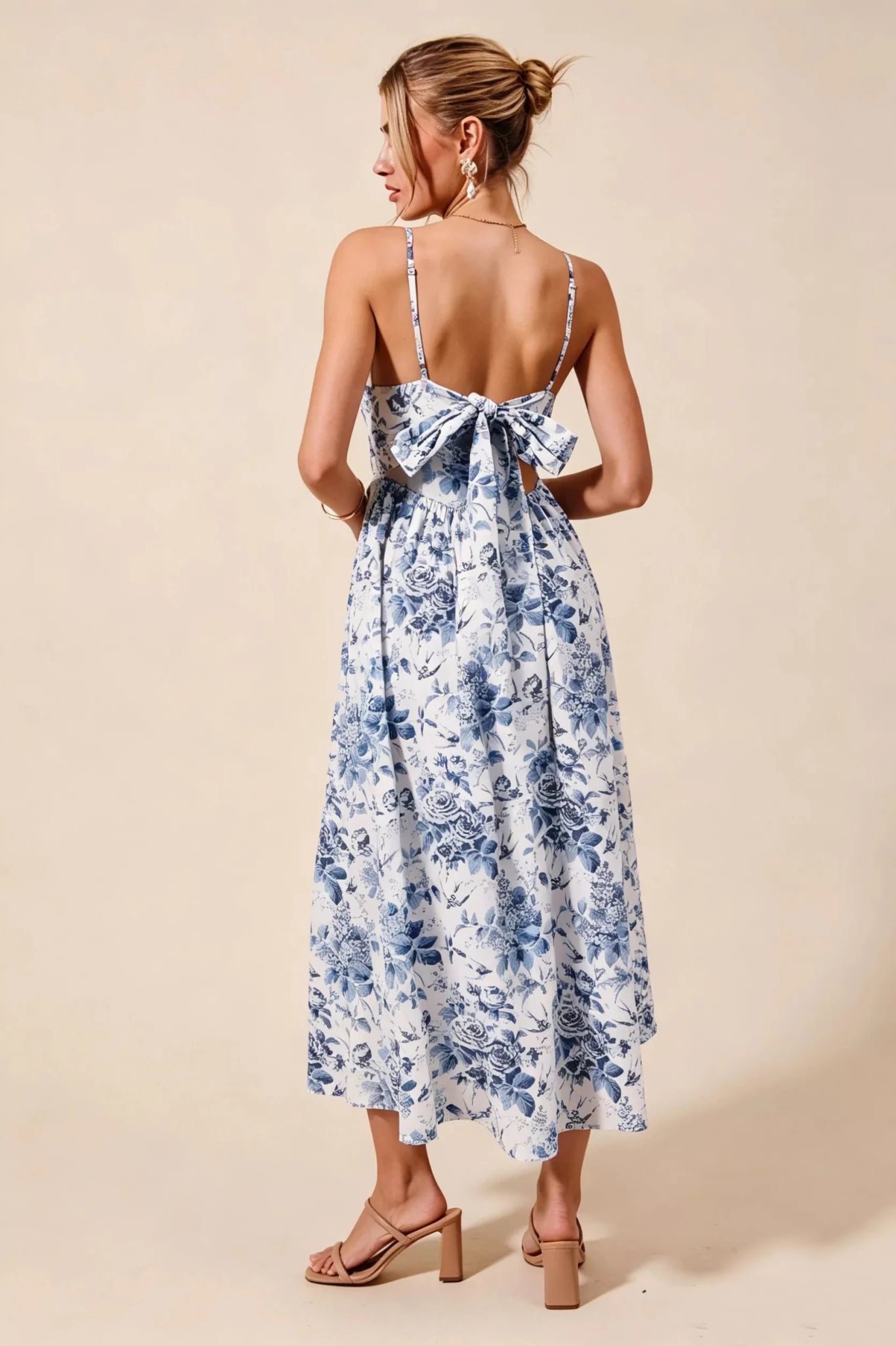SO ME Floral Woven V Neck Dress With Back Ribbon Tie - Bitsy Gypsy Boutique