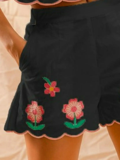 SO ME Flower Embroidered Tank Top and Shorts Set - Bitsy Gypsy Boutique