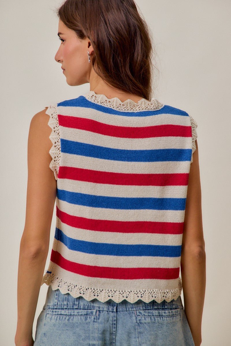 SO ME Fourth Of July Stripe Button Down Vest Top - Bitsy Gypsy Boutique