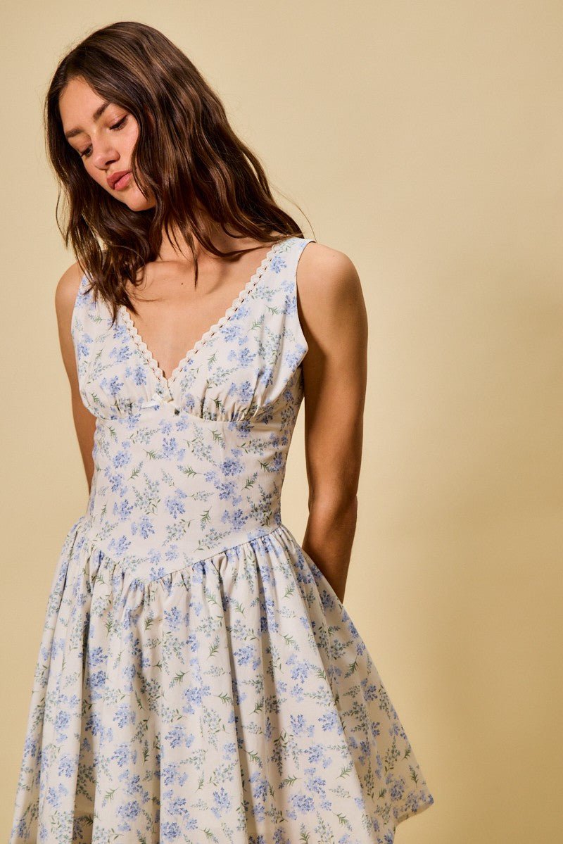 SO ME Froal Print Fit and Flare Dress - Bitsy Gypsy Boutique