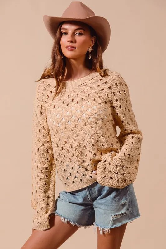 SO ME Geometric Pattern Open Knit Lightweight Sweater - Bitsy Gypsy Boutique