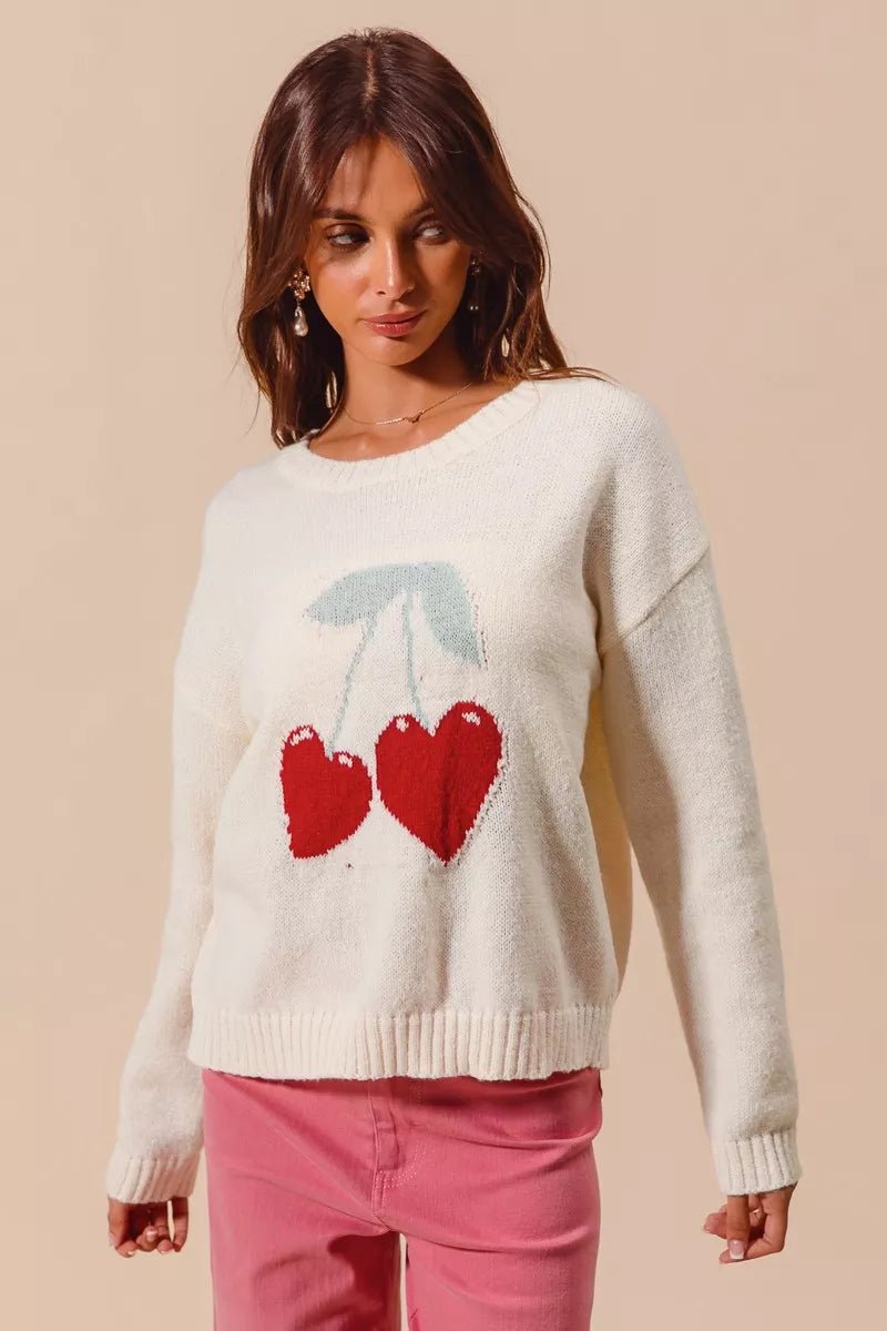 SO ME Heart Cherry Knitted Valentine Sweater Top - Bitsy Gypsy Boutique