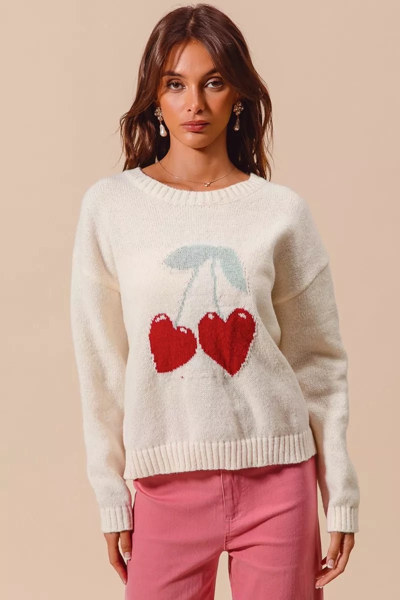 SO ME Heart Cherry Knitted Valentine Sweater Top - Bitsy Gypsy Boutique