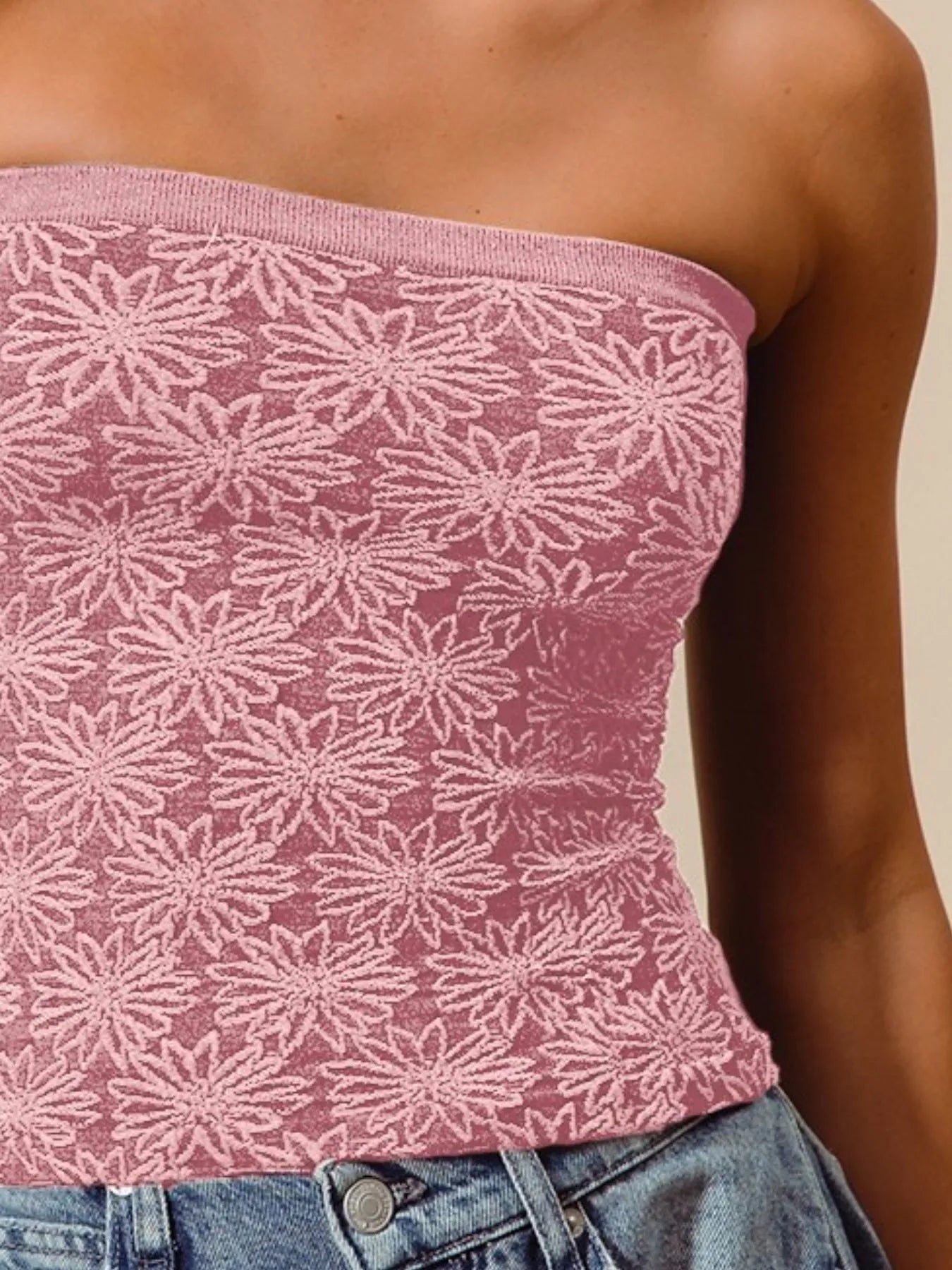 SO ME Jacquard Floral Two Tone Seamless Tube Top - Bitsy Gypsy Boutique