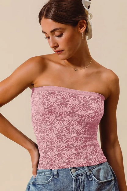 SO ME Jacquard Floral Two Tone Seamless Tube Top - Bitsy Gypsy Boutique