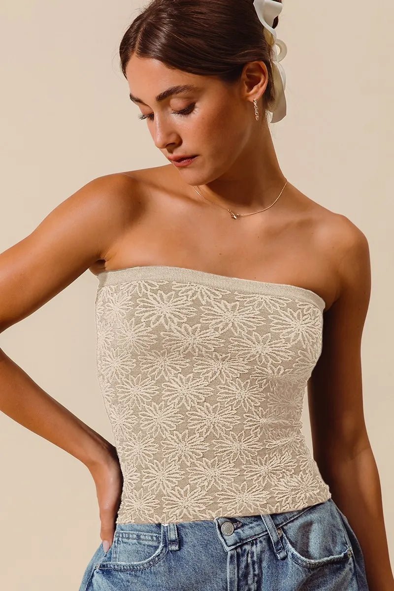 SO ME Jacquard Floral Two Tone Seamless Tube Top - Bitsy Gypsy Boutique