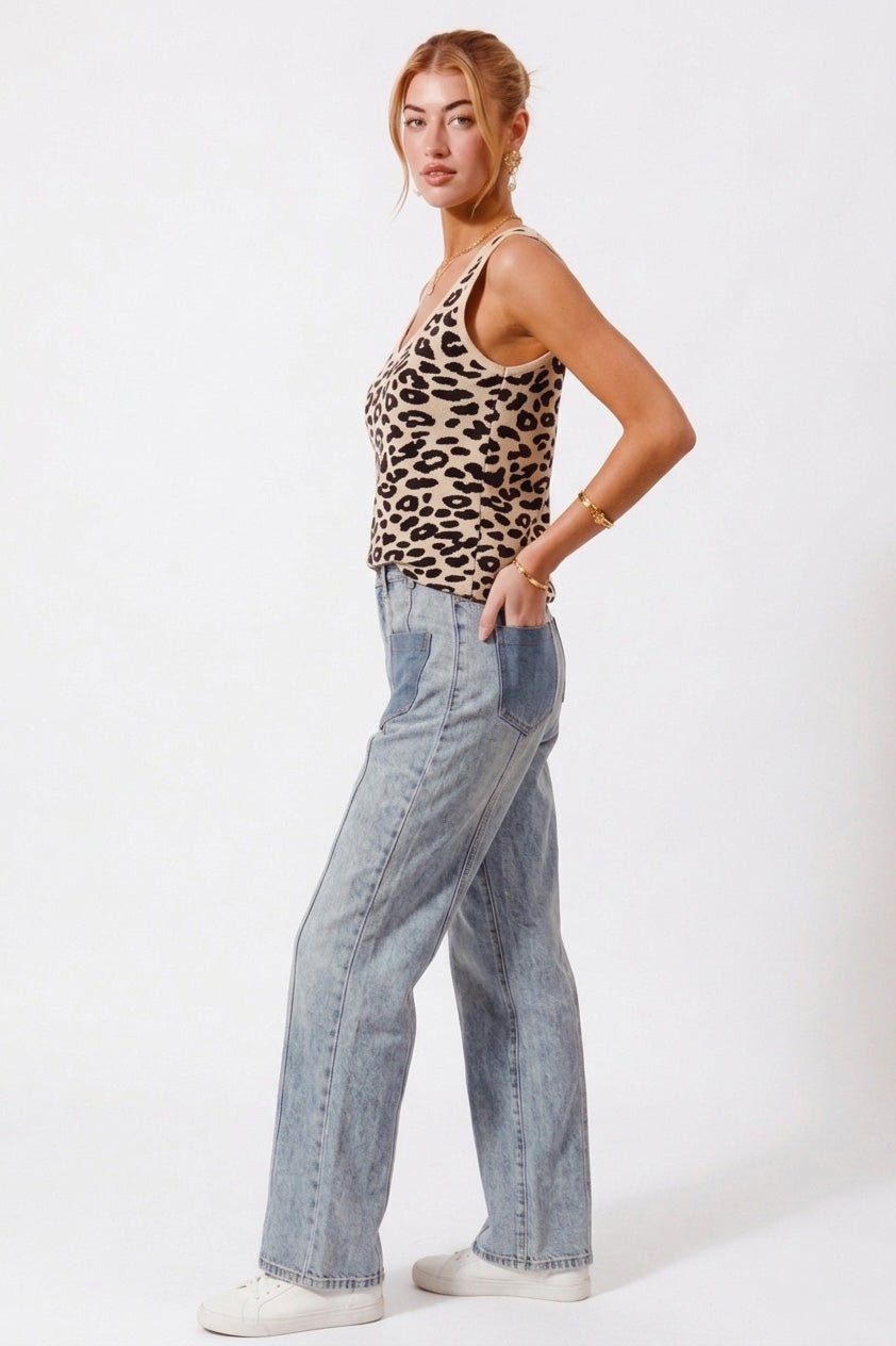 SO ME Leopard Knitted Lightweight V Neck Tank Top - Bitsy Gypsy Boutique