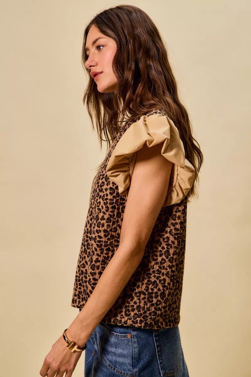 SO ME Leopard Pointelle Knit Top with Puff Sleeves - Bitsy Gypsy Boutique