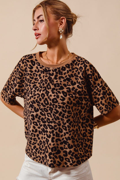 SO ME Leopard Thermal Waffle Knit Loose Fit Top - Bitsy Gypsy Boutique