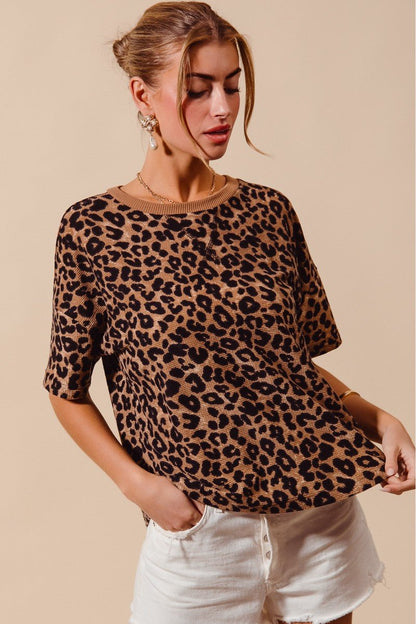 SO ME Leopard Thermal Waffle Knit Loose Fit Top - Bitsy Gypsy Boutique