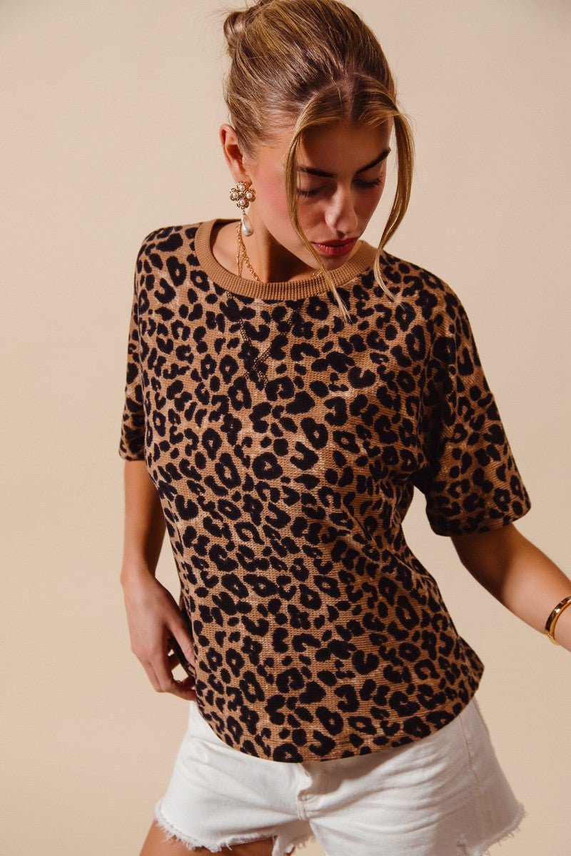 SO ME Leopard Thermal Waffle Knit Loose Fit Top - Bitsy Gypsy Boutique