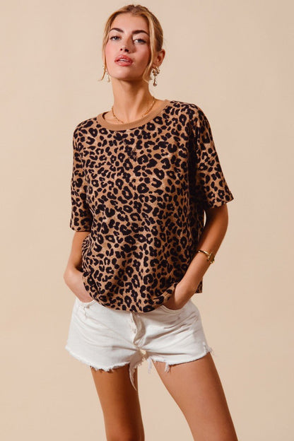 SO ME Leopard Thermal Waffle Knit Loose Fit Top - Bitsy Gypsy Boutique