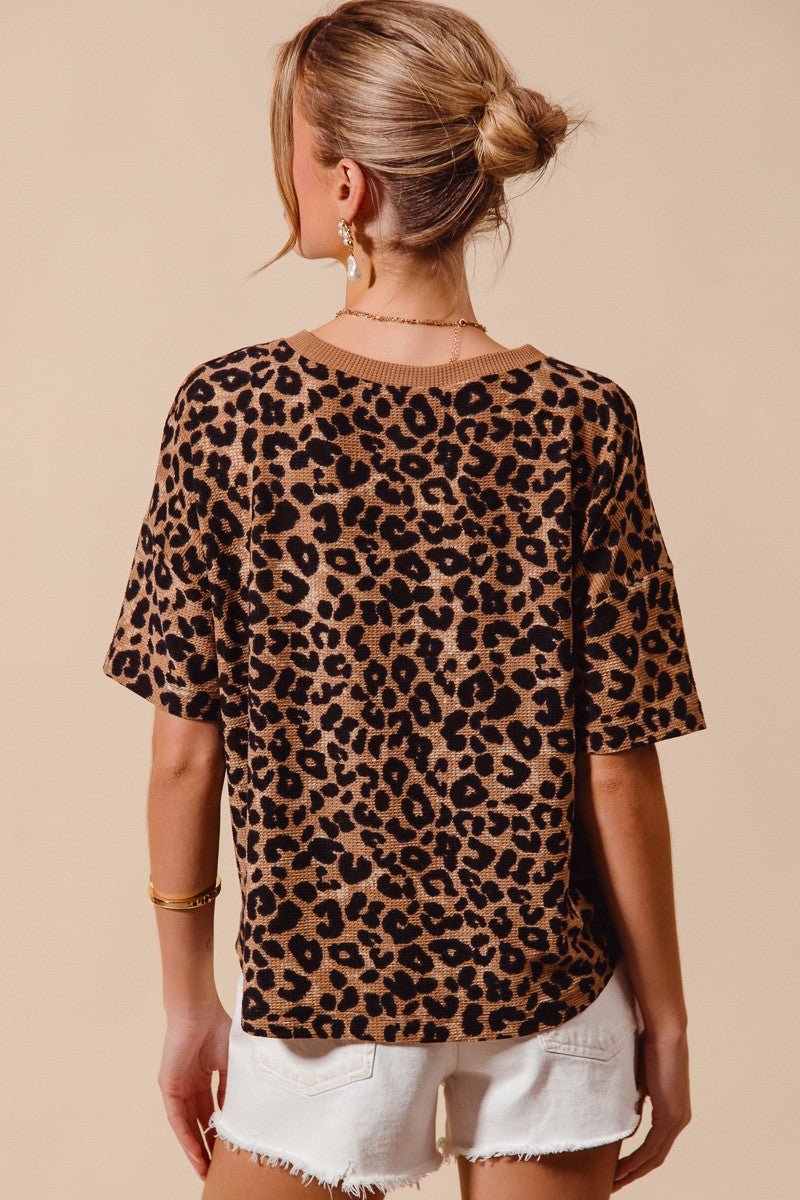 SO ME Leopard Thermal Waffle Knit Loose Fit Top - Bitsy Gypsy Boutique