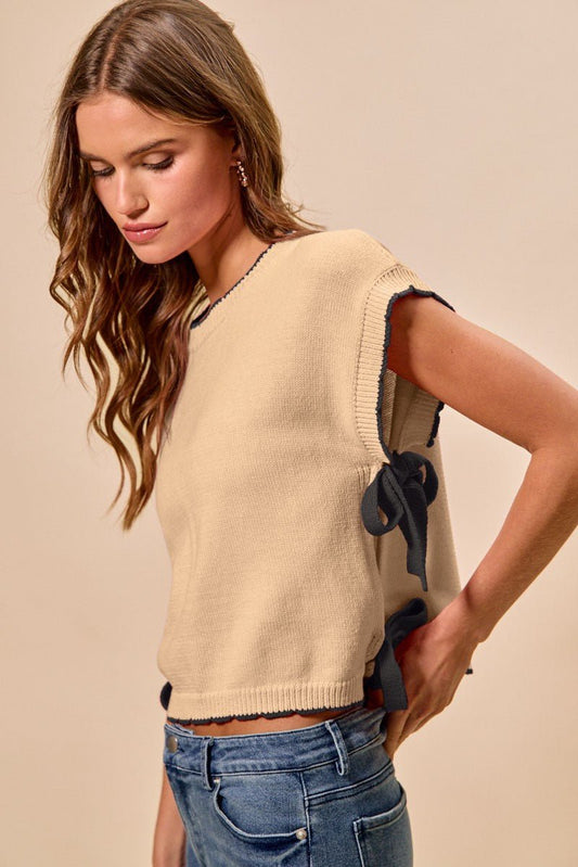 SO ME Lightweight Sweater Dolman Side Ribbon Tie Top - Bitsy Gypsy Boutique