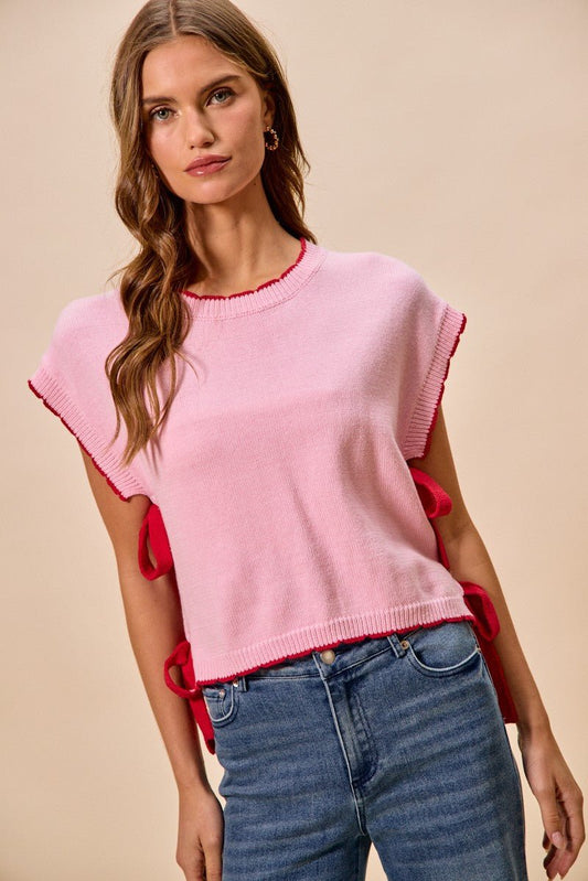 SO ME Lightweight Sweater Dolman Side Ribbon Tie Top - Bitsy Gypsy Boutique