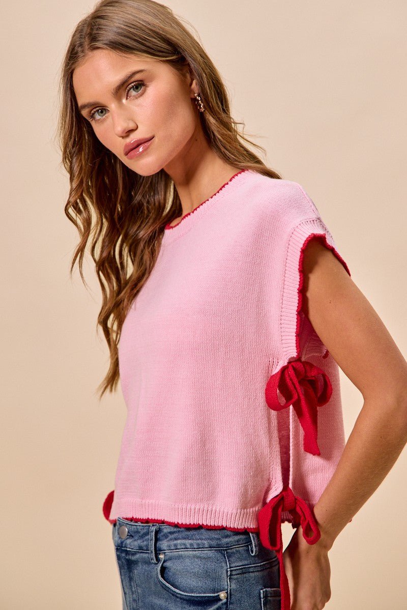 SO ME Lightweight Sweater Dolman Side Ribbon Tie Top - Bitsy Gypsy Boutique