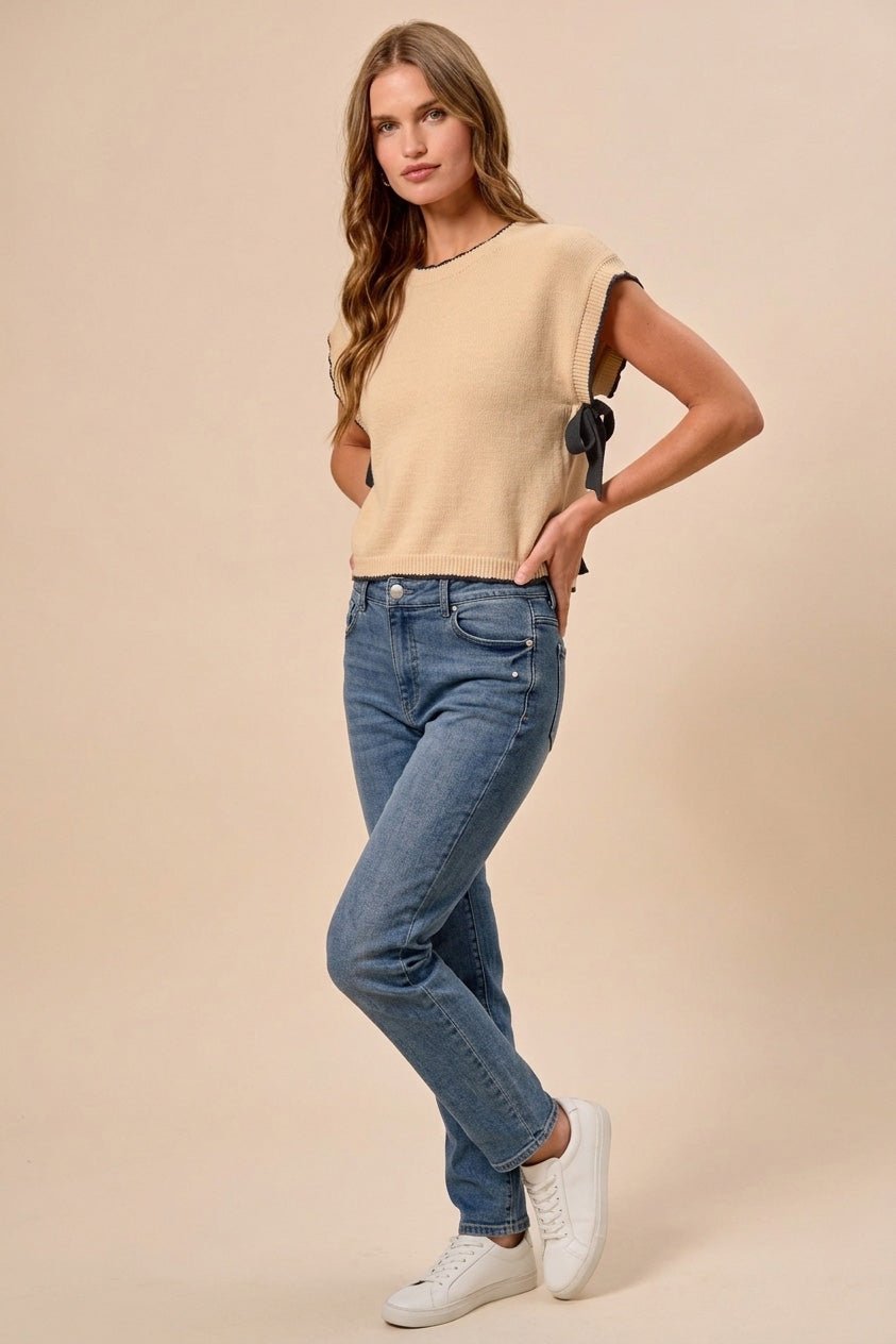 SO ME Lightweight Sweater Dolman Side Ribbon Tie Top - Bitsy Gypsy Boutique
