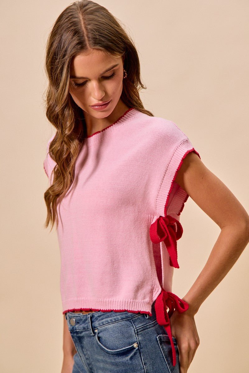 SO ME Lightweight Sweater Dolman Side Ribbon Tie Top - Bitsy Gypsy Boutique