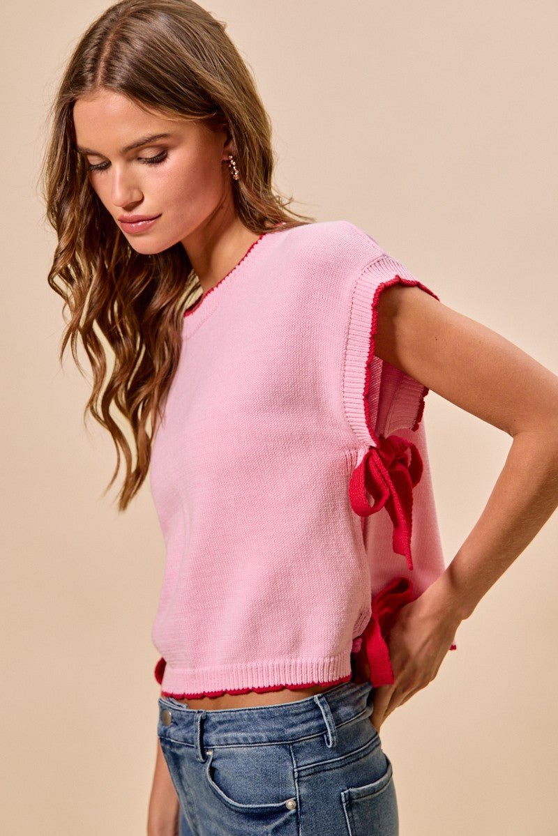 SO ME Lightweight Sweater Dolman Side Ribbon Tie Top - Bitsy Gypsy Boutique