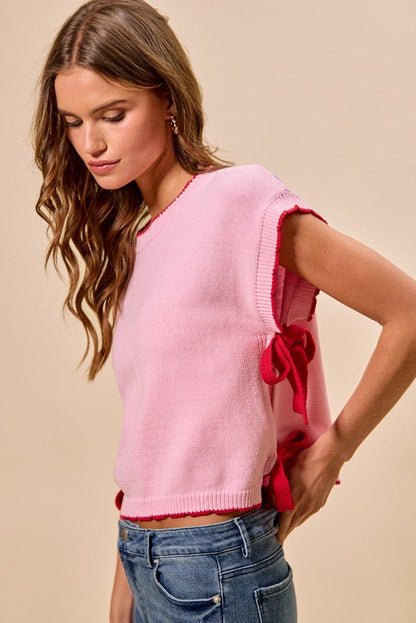 SO ME Lightweight Sweater Dolman Side Ribbon Tie Top - Bitsy Gypsy Boutique