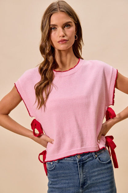 SO ME Lightweight Sweater Dolman Side Ribbon Tie Top - Bitsy Gypsy Boutique