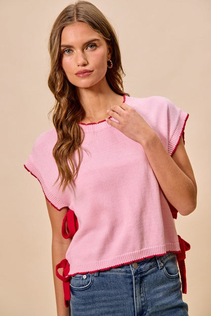 SO ME Lightweight Sweater Dolman Side Ribbon Tie Top - Bitsy Gypsy Boutique