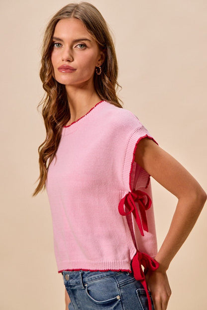 SO ME Lightweight Sweater Dolman Side Ribbon Tie Top - Bitsy Gypsy Boutique