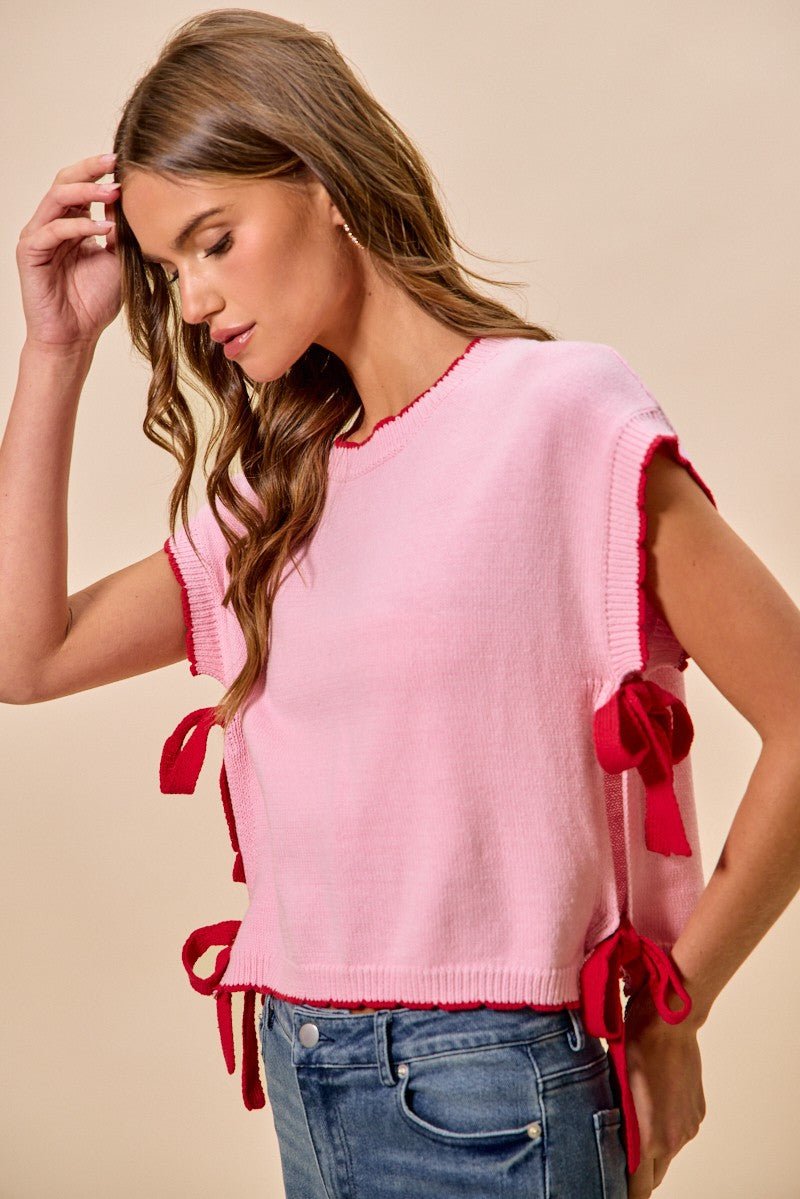 SO ME Lightweight Sweater Dolman Side Ribbon Tie Top - Bitsy Gypsy Boutique