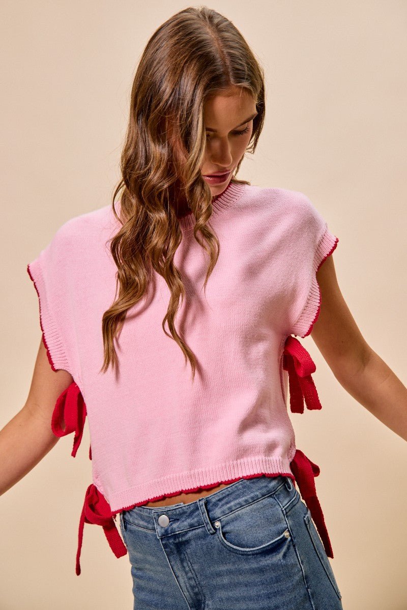 SO ME Lightweight Sweater Dolman Side Ribbon Tie Top - Bitsy Gypsy Boutique