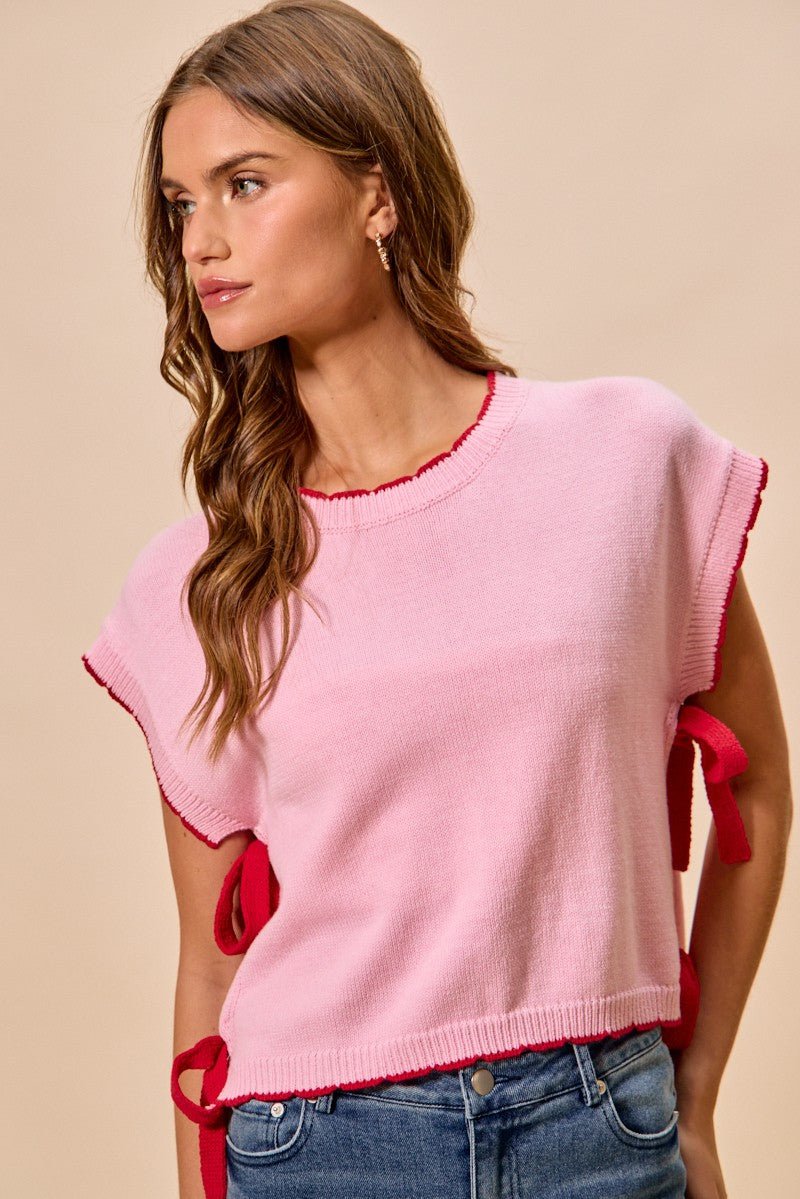 SO ME Lightweight Sweater Dolman Side Ribbon Tie Top - Bitsy Gypsy Boutique