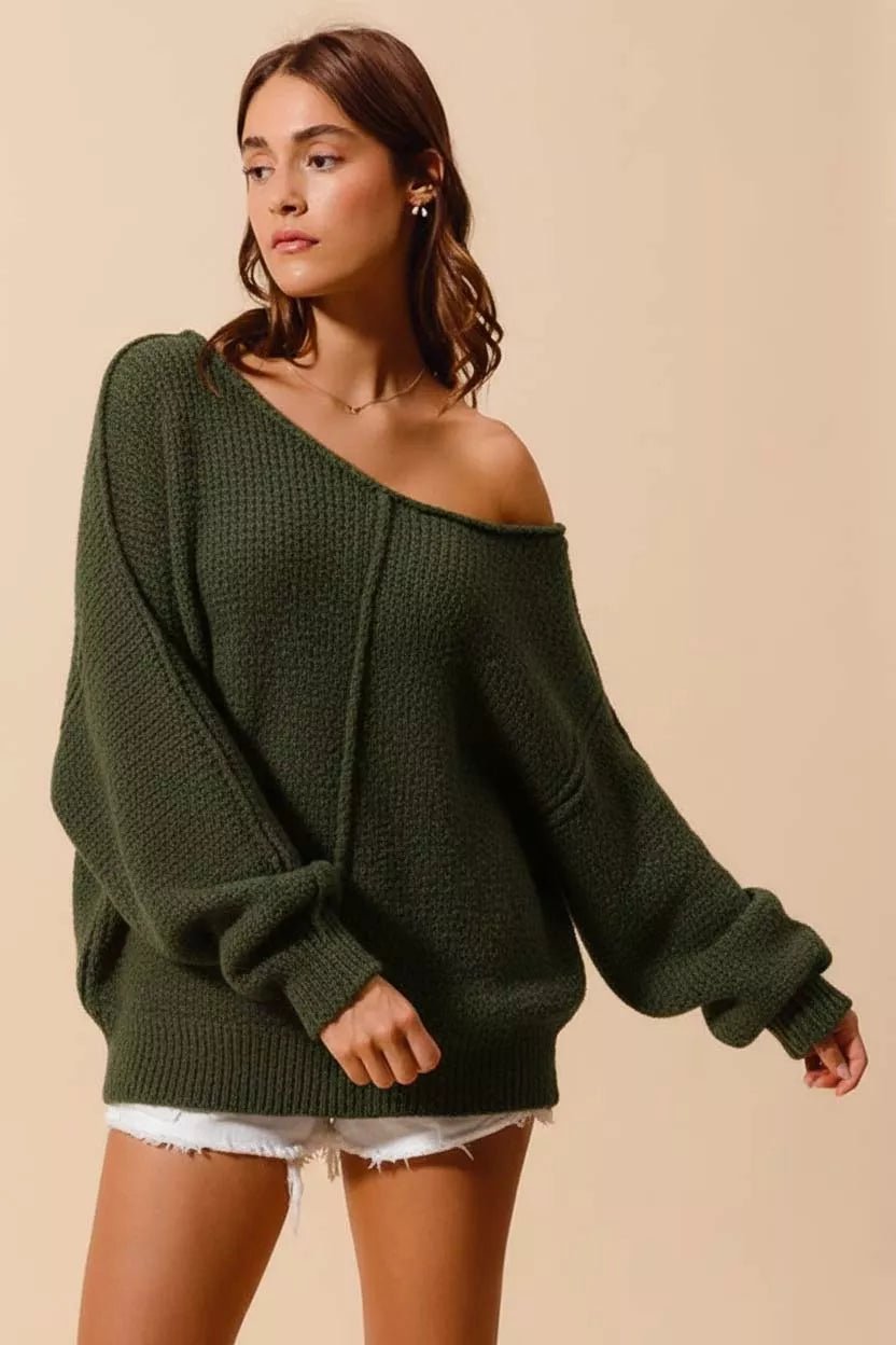 SO ME Loose Fit Exposed Seam Slouchy Boucle Sweater - Bitsy Gypsy Boutique