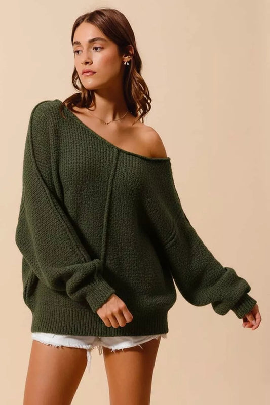SO ME Loose Fit Exposed Seam Slouchy Boucle Sweater - Bitsy Gypsy Boutique