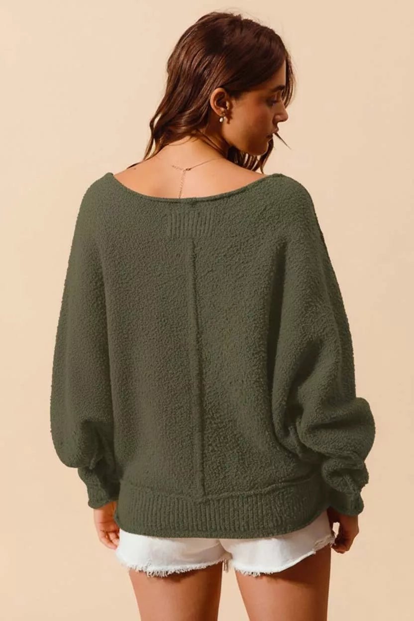 SO ME Loose Fit Exposed Seam Slouchy Boucle Sweater - Bitsy Gypsy Boutique