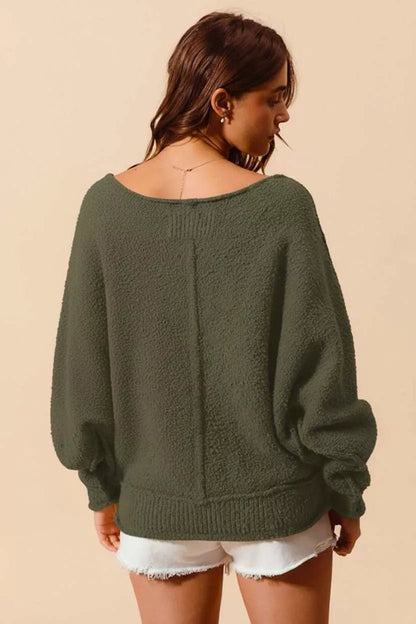 SO ME Loose Fit Exposed Seam Slouchy Boucle Sweater - Bitsy Gypsy Boutique