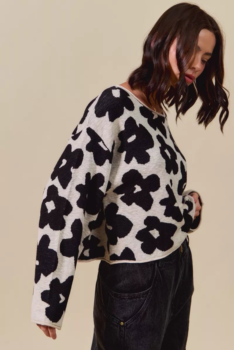 SO ME Loose Fit Flower Lightweight Sweater Top - Bitsy Gypsy Boutique