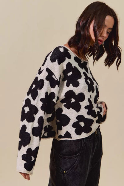 SO ME Loose Fit Flower Lightweight Sweater Top - Bitsy Gypsy Boutique