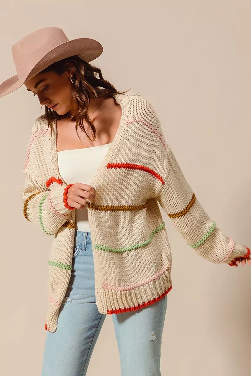 SO ME Loose Fit Multi Stripe Open Front Cardigan - Bitsy Gypsy Boutique