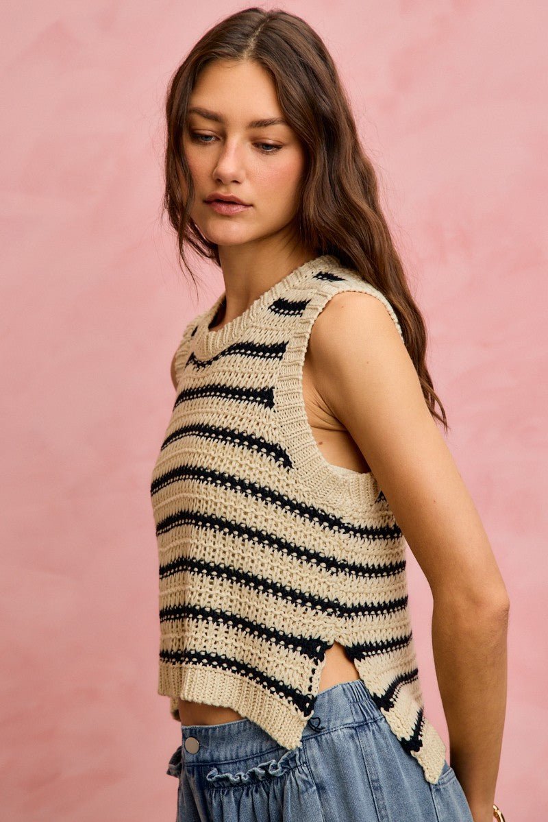 SO ME Low Gauge Textured Stripe Sleeveless Sweater Top - Bitsy Gypsy Boutique