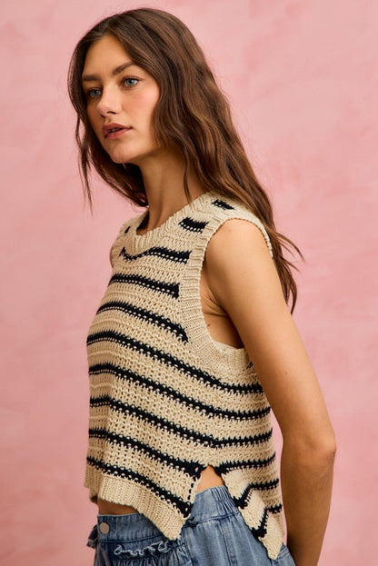 SO ME Low Gauge Textured Stripe Sleeveless Sweater Top - Bitsy Gypsy Boutique