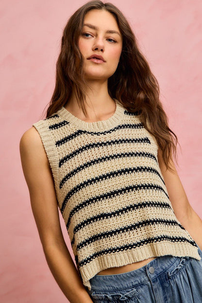 SO ME Low Gauge Textured Stripe Sleeveless Sweater Top - Bitsy Gypsy Boutique