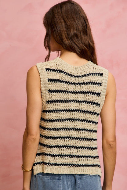 SO ME Low Gauge Textured Stripe Sleeveless Sweater Top - Bitsy Gypsy Boutique