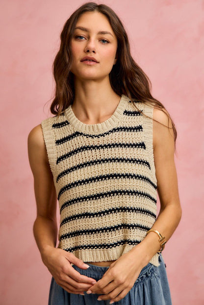 SO ME Low Gauge Textured Stripe Sleeveless Sweater Top - Bitsy Gypsy Boutique