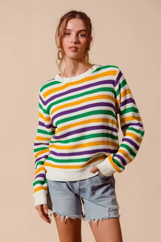 SO ME Mardi Gras Color Stripe Knit Sweater Top - Bitsy Gypsy Boutique